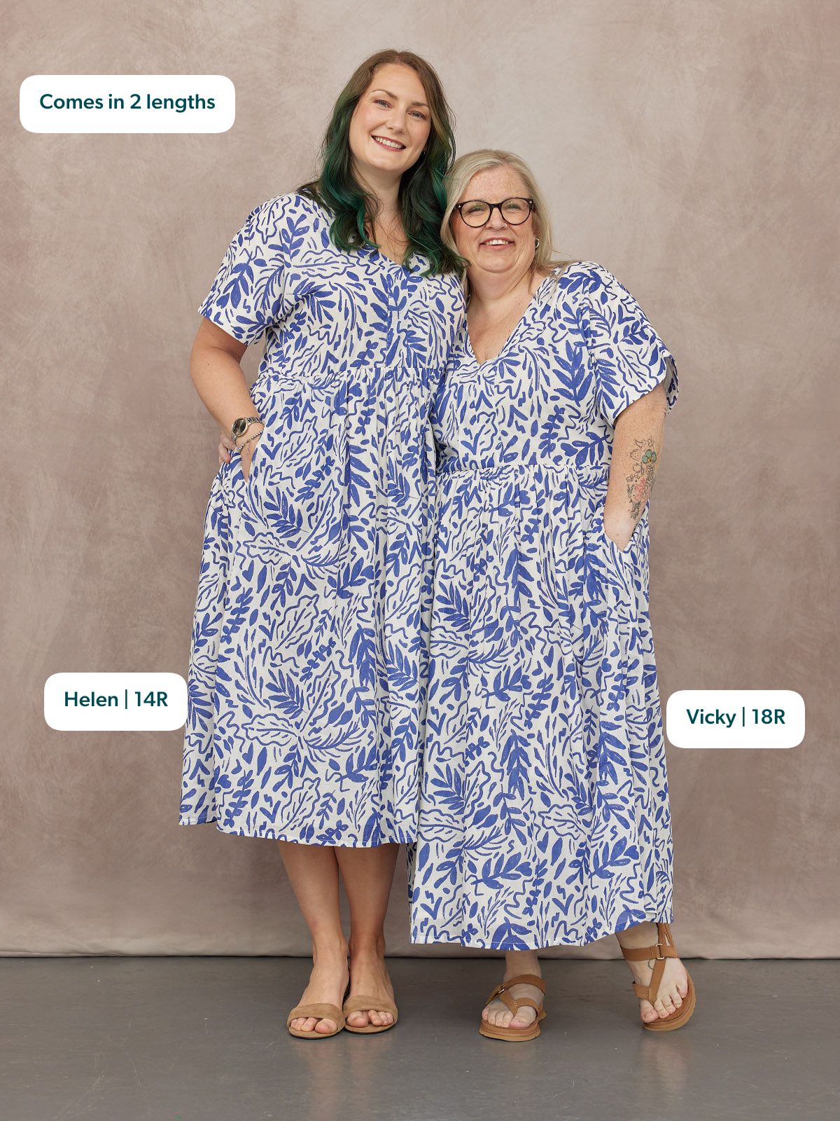 Fern Relaxed Dress - Blue & White Leaf Print