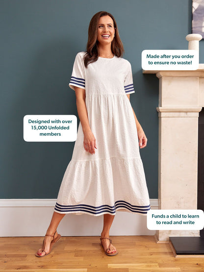 Fiona Tiered Dress - White & Navy