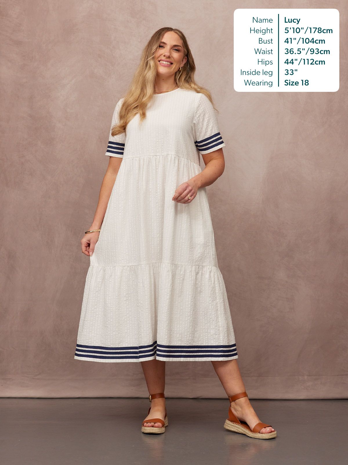 Fiona Tiered Dress - White & Navy