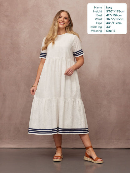 Fiona Tiered Dress - White & Navy
