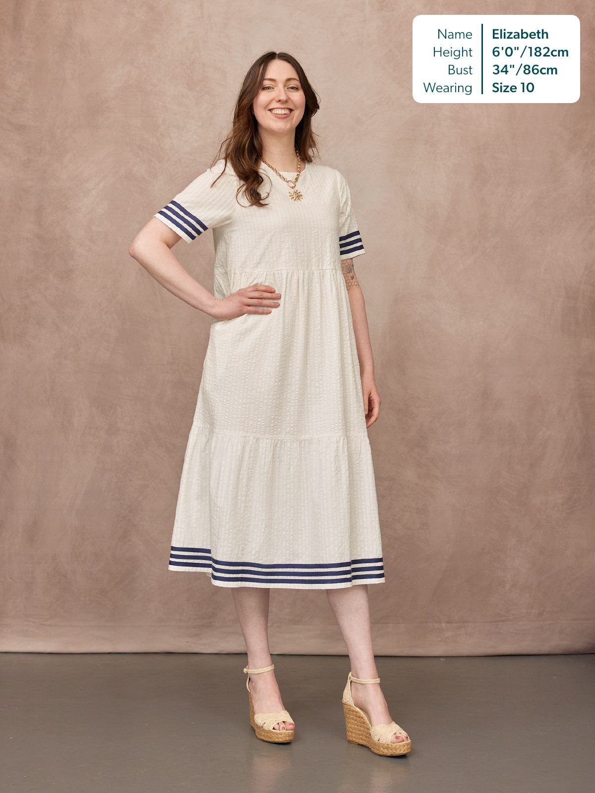 Fiona Tiered Dress - White & Navy