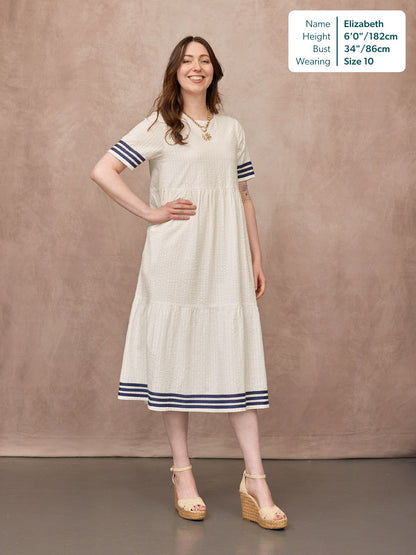 Fiona Tiered Dress - White & Navy