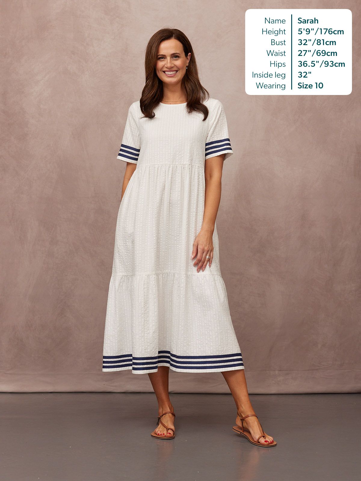 Fiona Tiered Dress - White & Navy