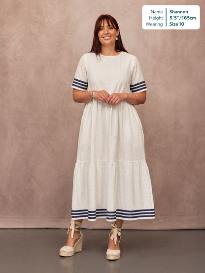 Fiona Tiered Dress - White & Navy