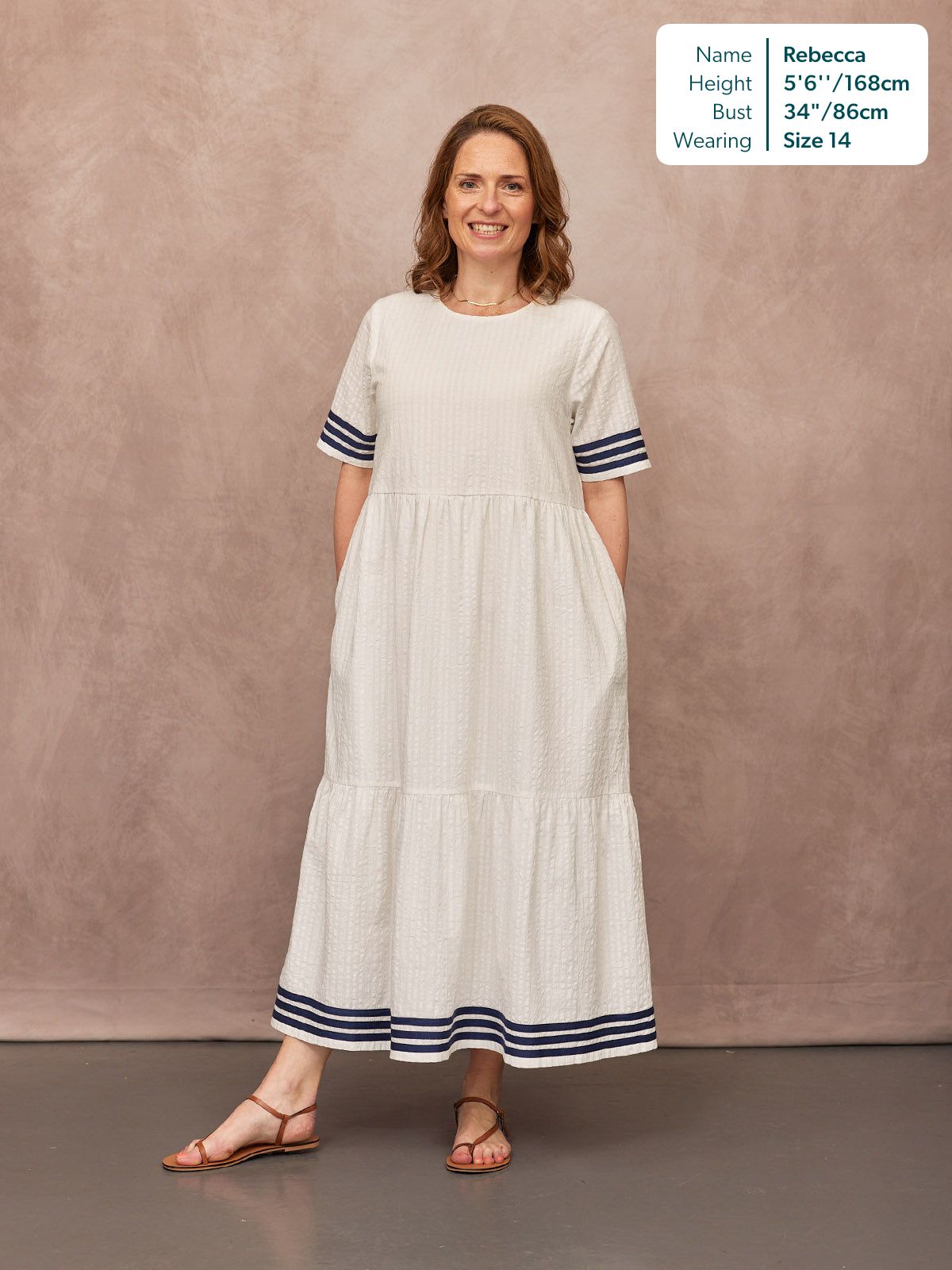 Fiona Tiered Dress - White & Navy