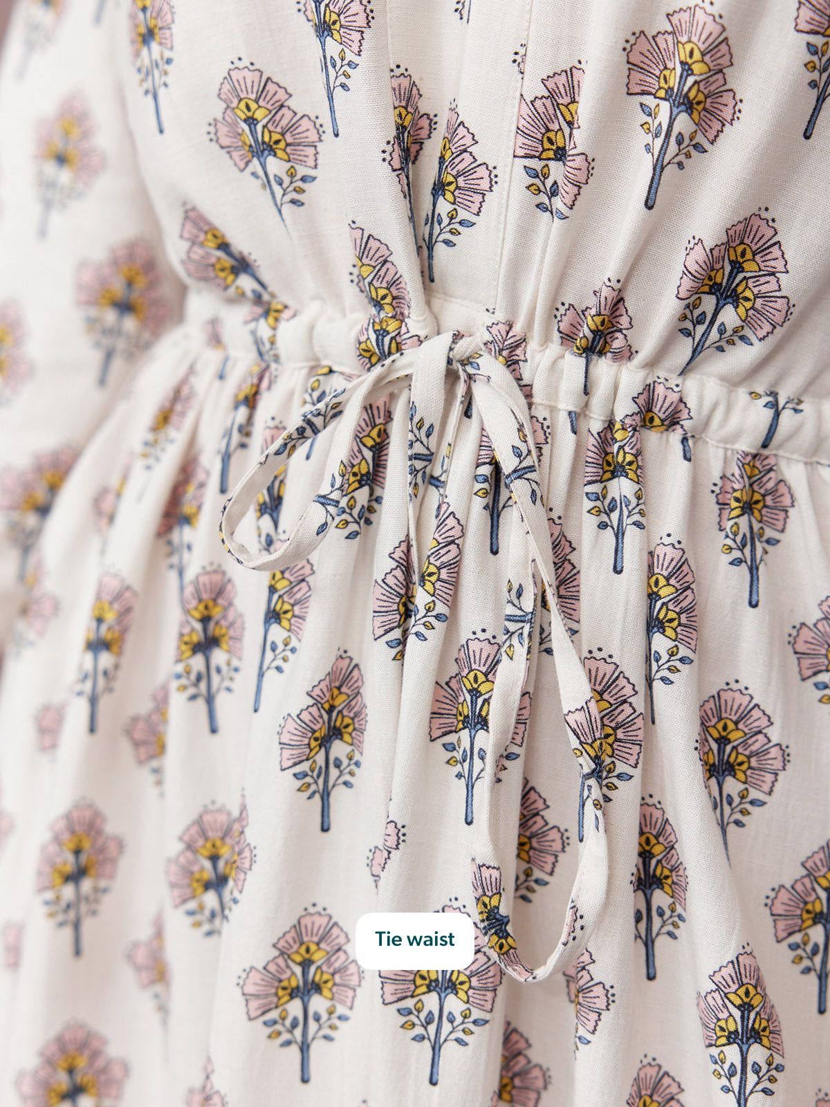 Flora Block Print Dress - Ecru Print