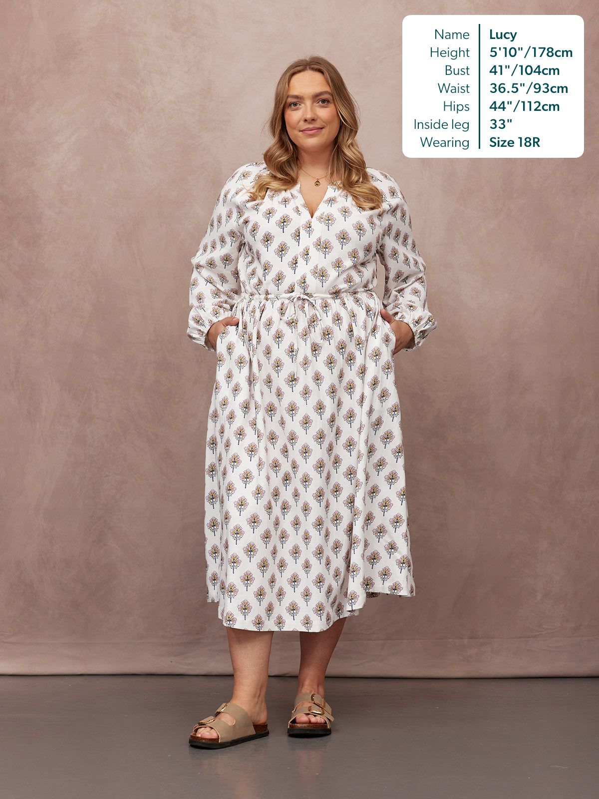 Flora Block Print Dress - Ecru Print