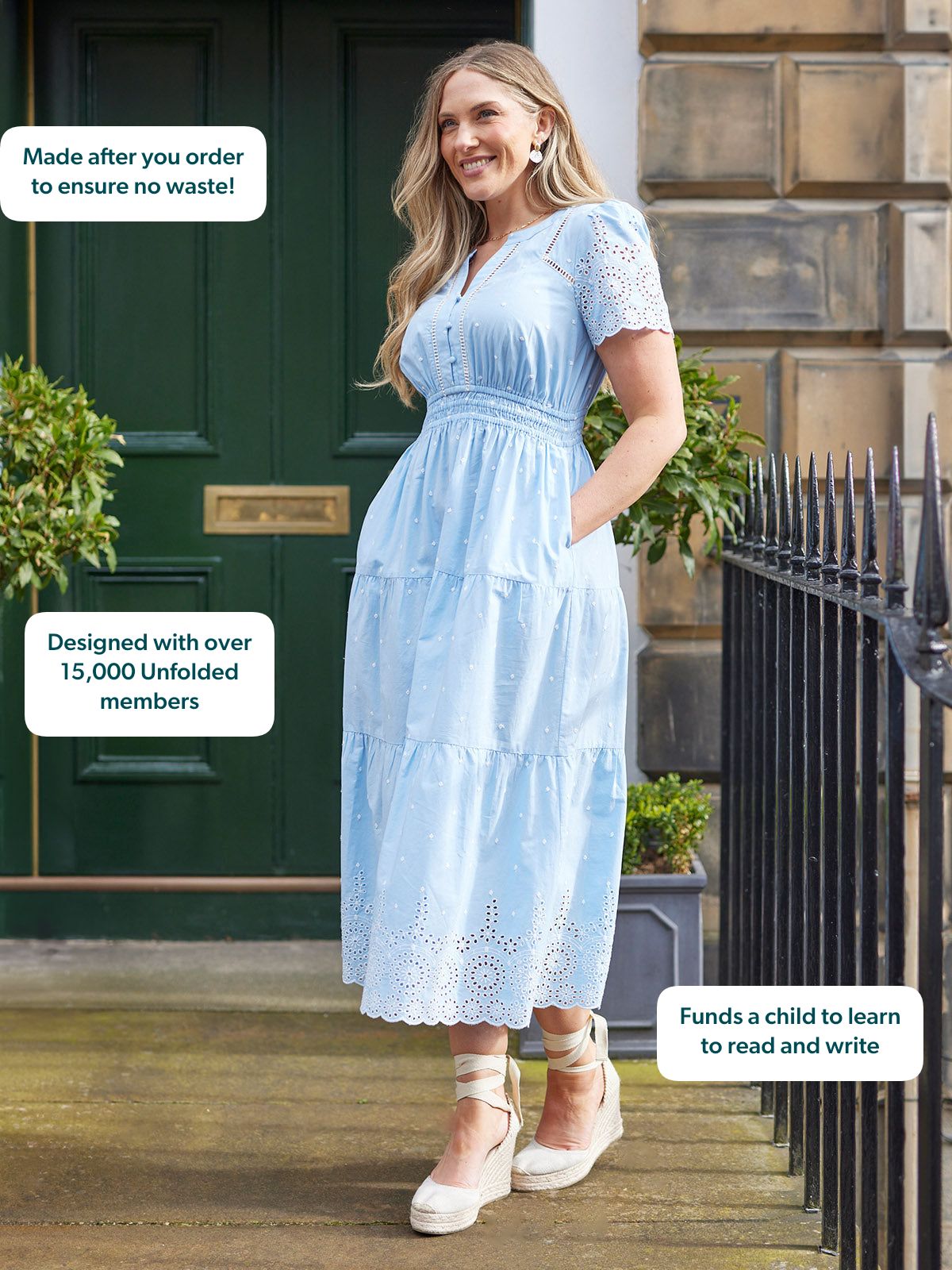 Georgie Cotton Summer Dress - Blue/White