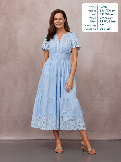 Georgie Cotton Summer Dress - Blue/White