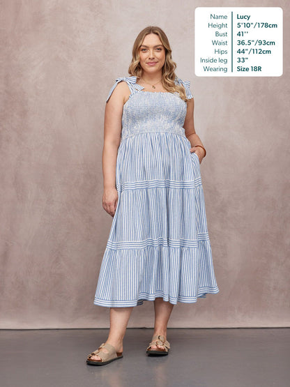 Joan Bow Strap Dress - Blue & White Stripe