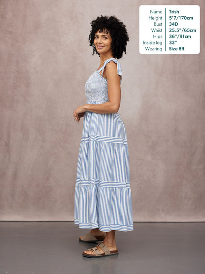 Joan Bow Strap Dress - Blue & White Stripe