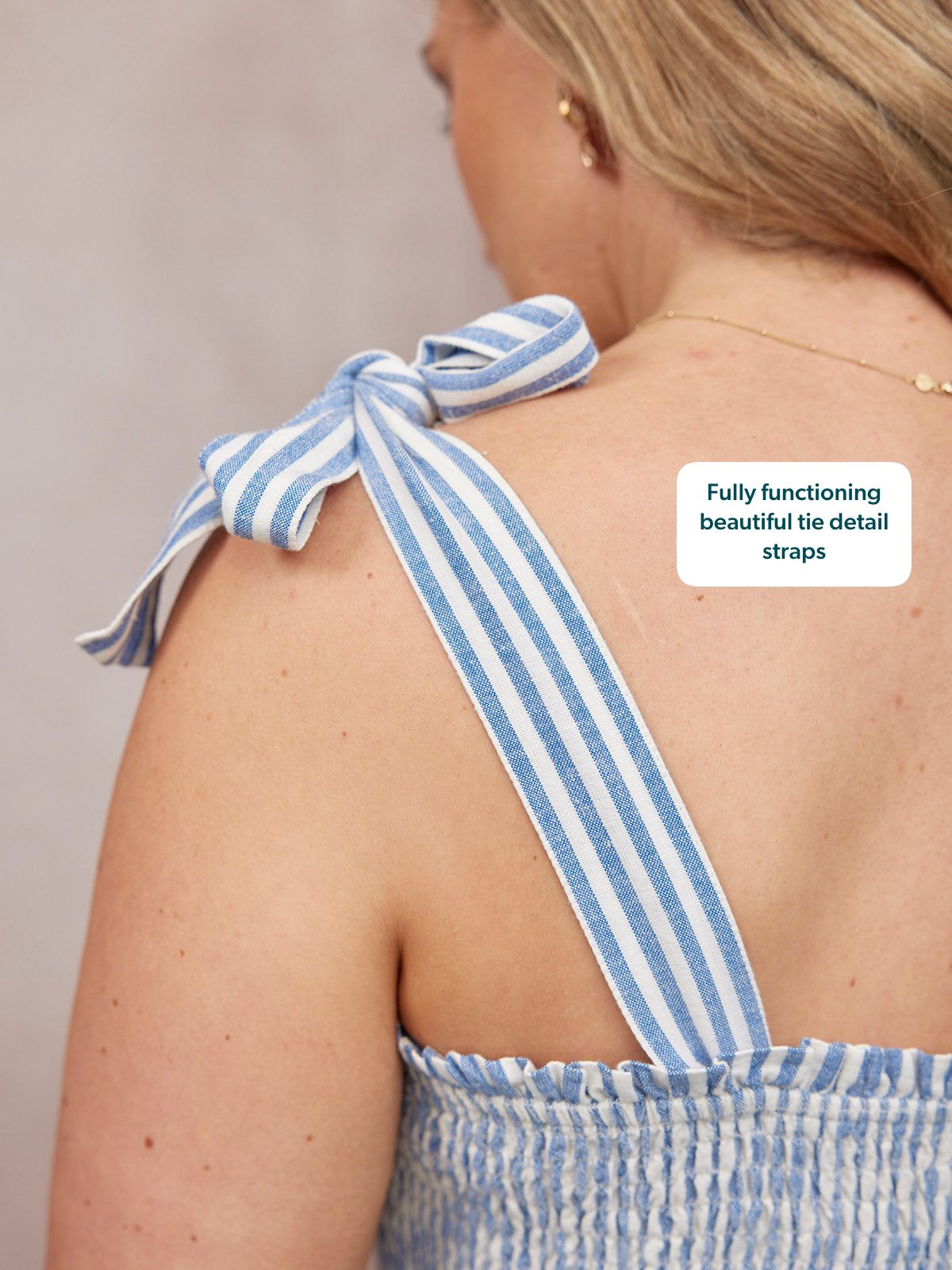 Joan Bow Strap Dress - Blue & White Stripe