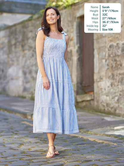 Joan Bow Strap Dress - Blue & White Stripe