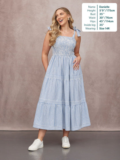 Joan Bow Strap Dress - Blue & White Stripe