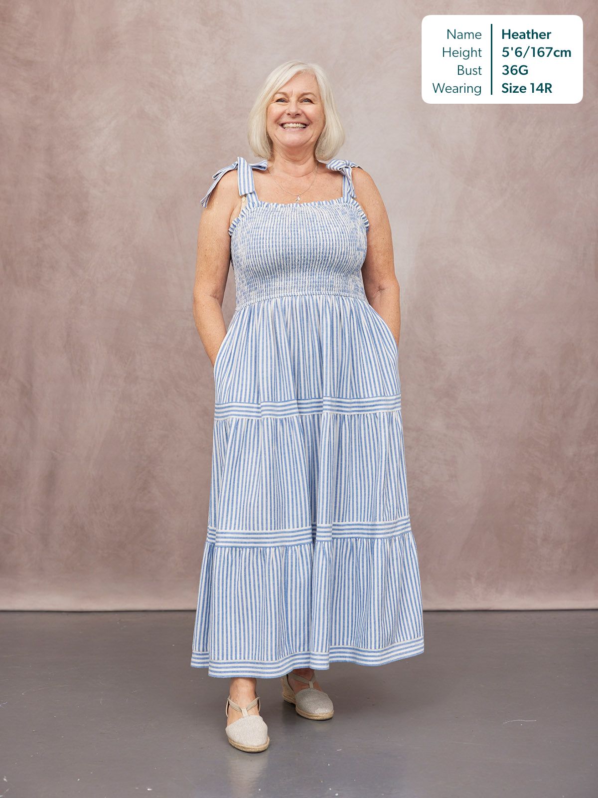 Joan Bow Strap Dress - Blue & White Stripe