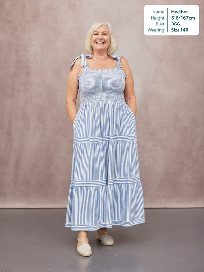Joan Bow Strap Dress - Blue & White Stripe