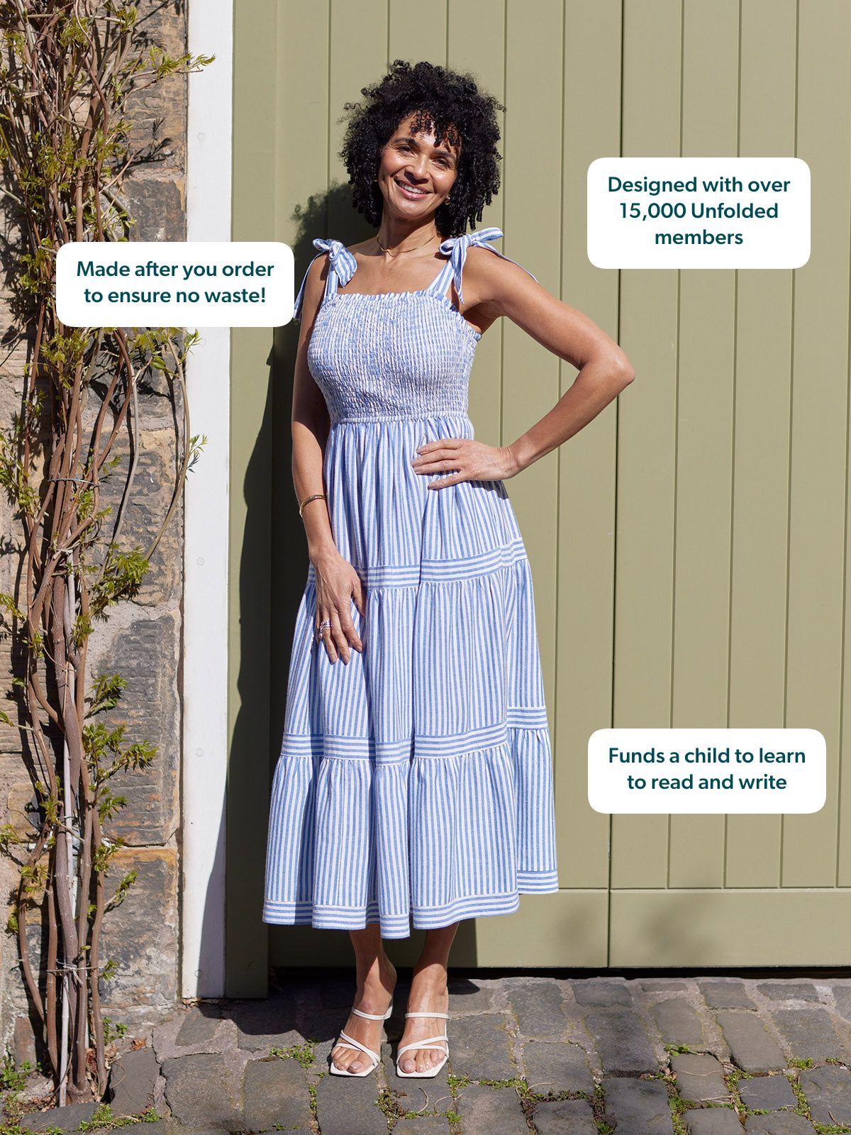 Joan Bow Strap Dress - Blue & White Stripe