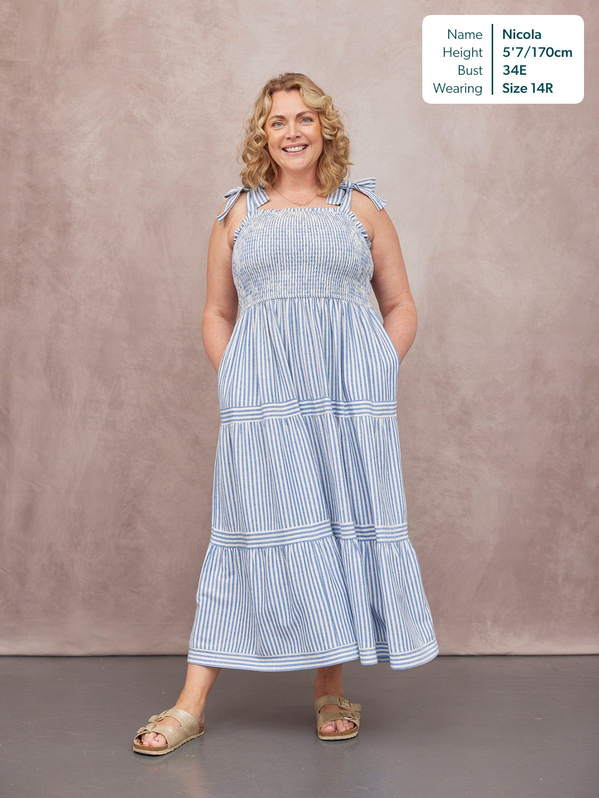 Joan Bow Strap Dress - Blue & White Stripe