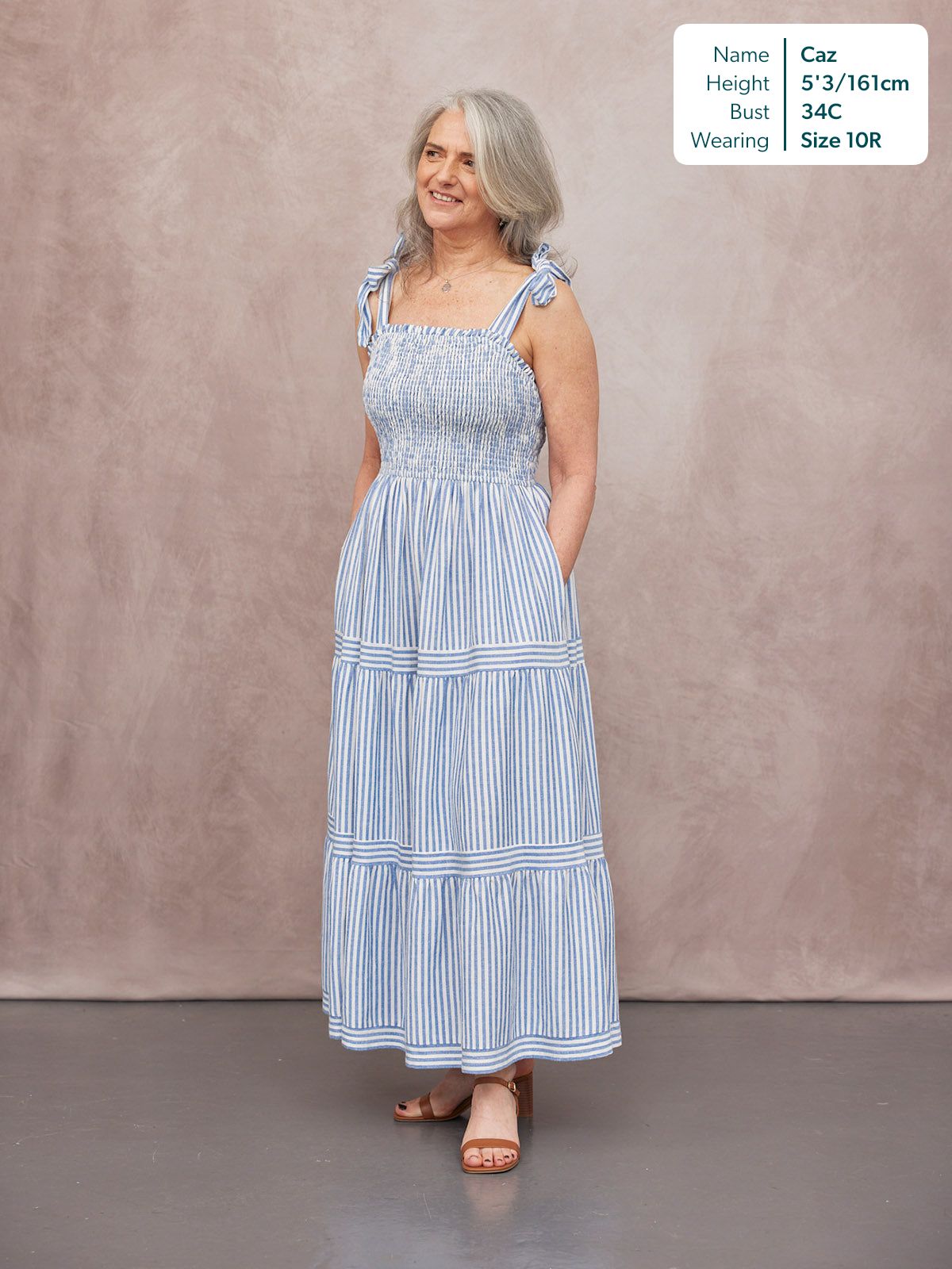 Joan Bow Strap Dress - Blue & White Stripe