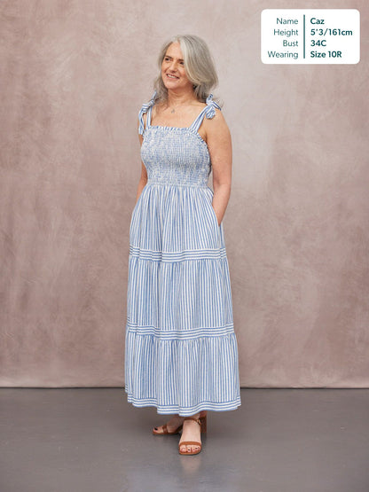 Joan Bow Strap Dress - Blue & White Stripe