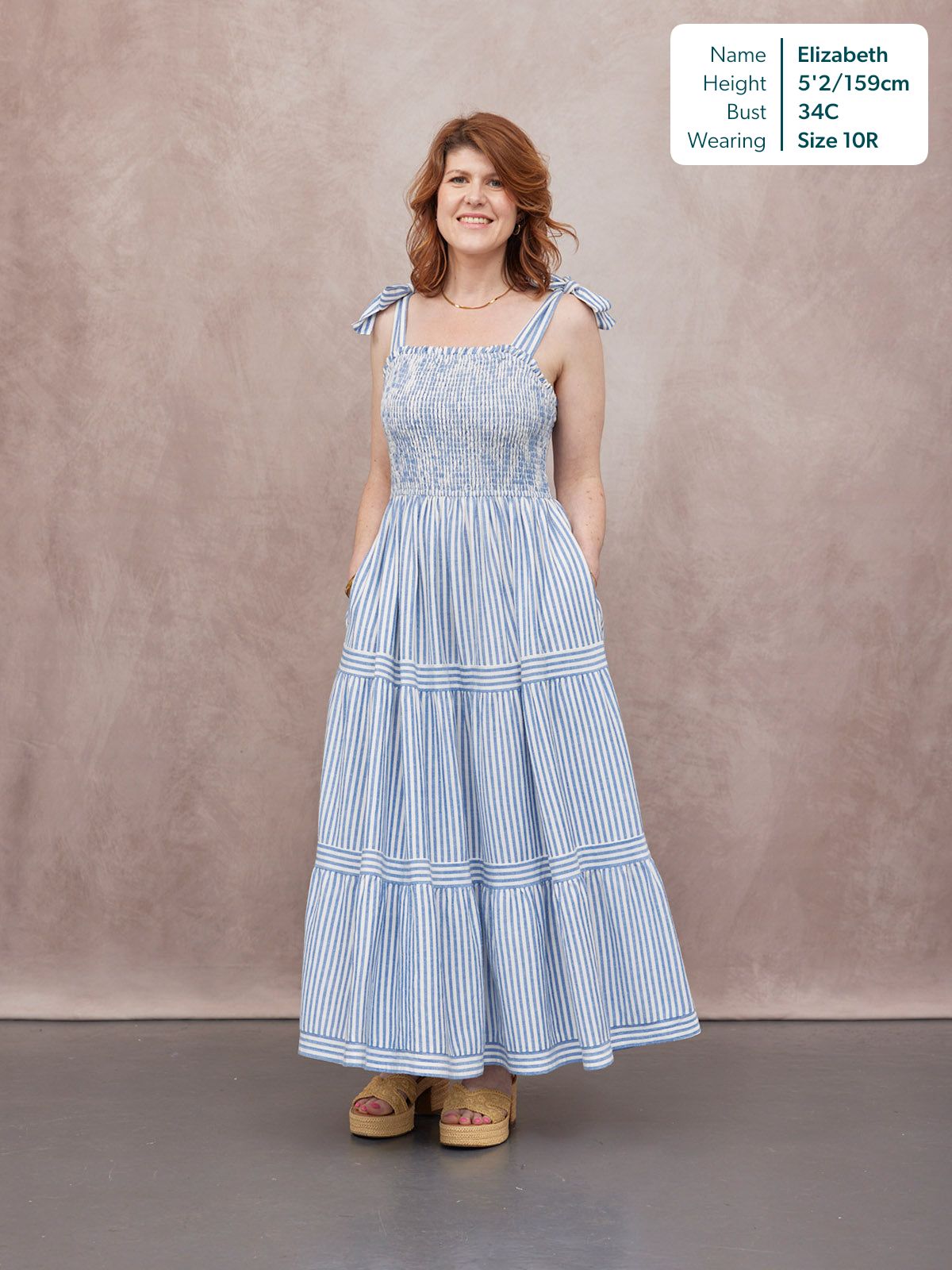 Joan Bow Strap Dress - Blue & White Stripe