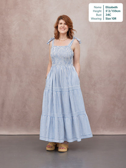 Joan Bow Strap Dress - Blue & White Stripe