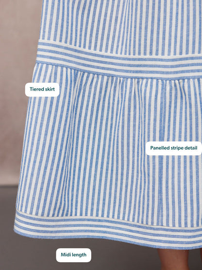 Joan Bow Strap Dress - Blue & White Stripe