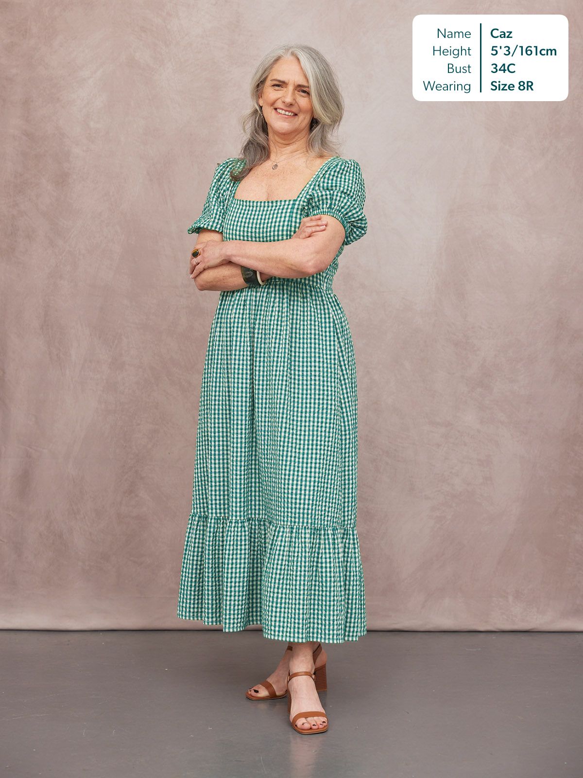 Judy Square Neck Dress - Green Gingham