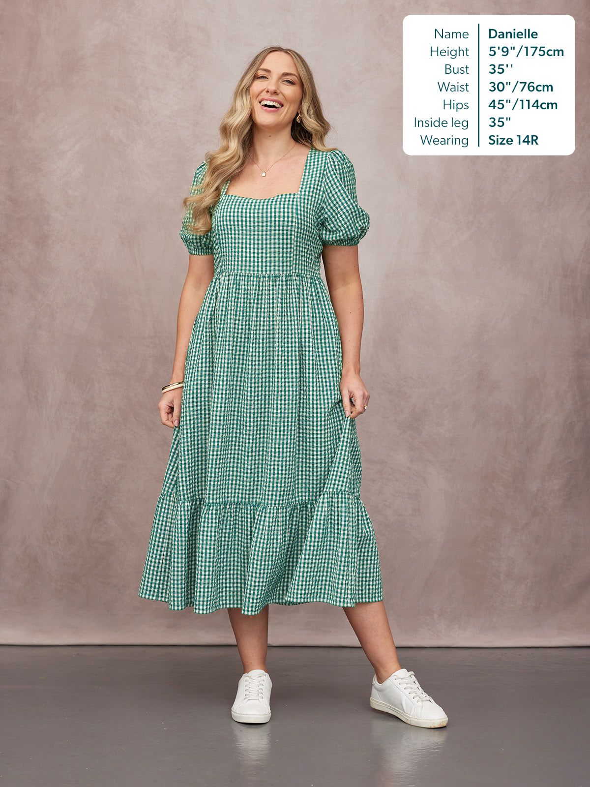 Judy Square Neck Dress - Green Gingham