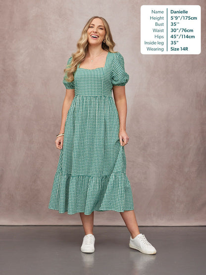 Judy Square Neck Dress - Green Gingham
