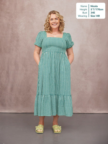 Judy Square Neck Dress - Green Gingham