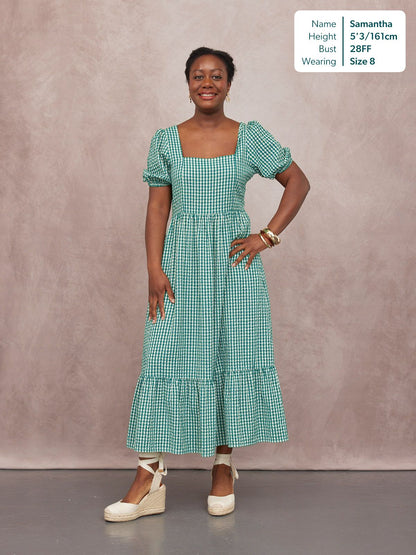 Judy Square Neck Dress - Green Gingham