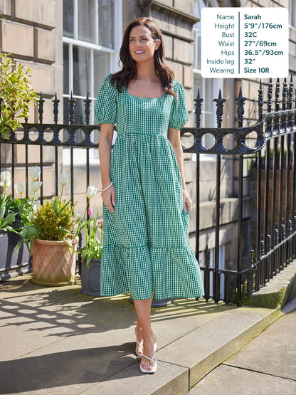 Judy Square Neck Dress - Green Gingham