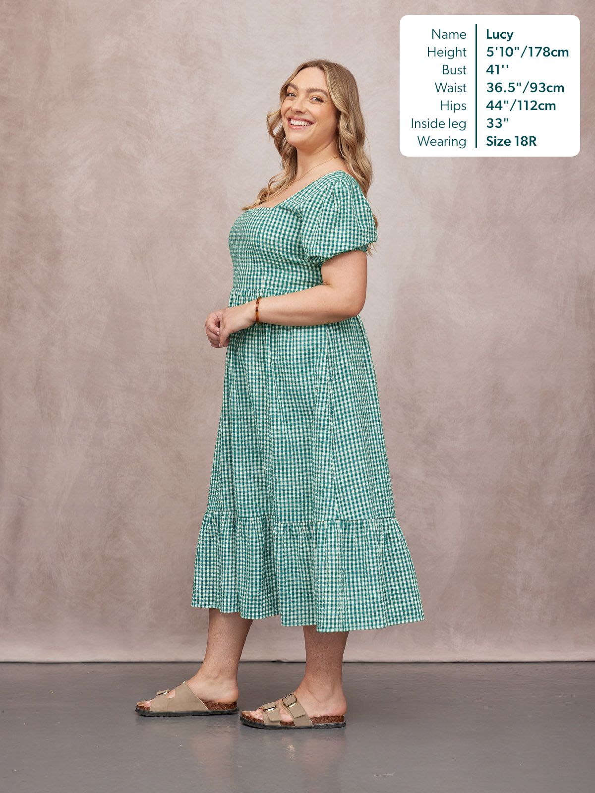 Judy Square Neck Dress - Green Gingham