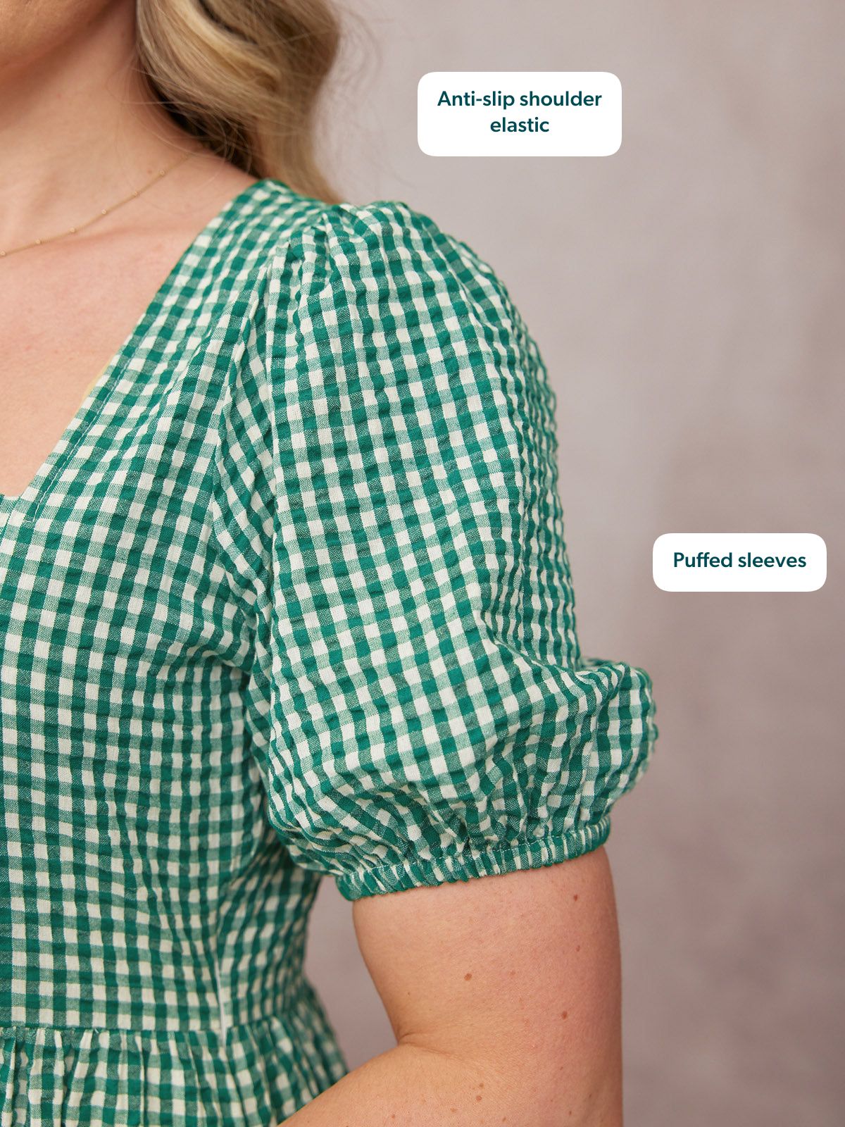Judy Square Neck Dress - Green Gingham