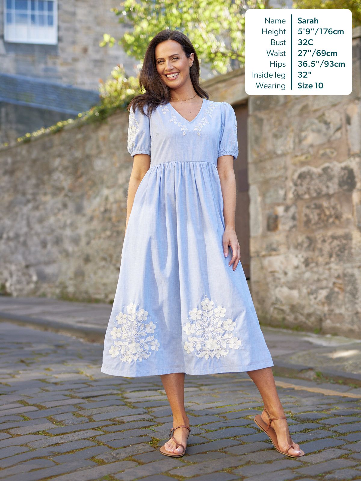 Lola Embroidered Relaxed Dress - Blue & White