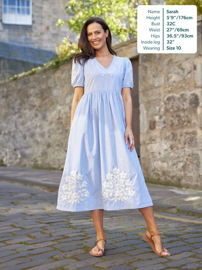 Lola Embroidered Relaxed Dress - Blue & White