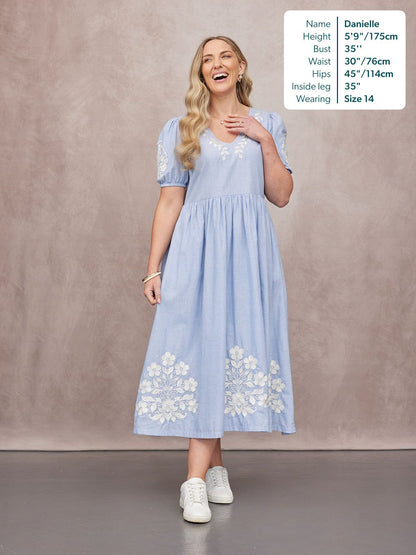 Lola Embroidered Relaxed Dress - Blue & White