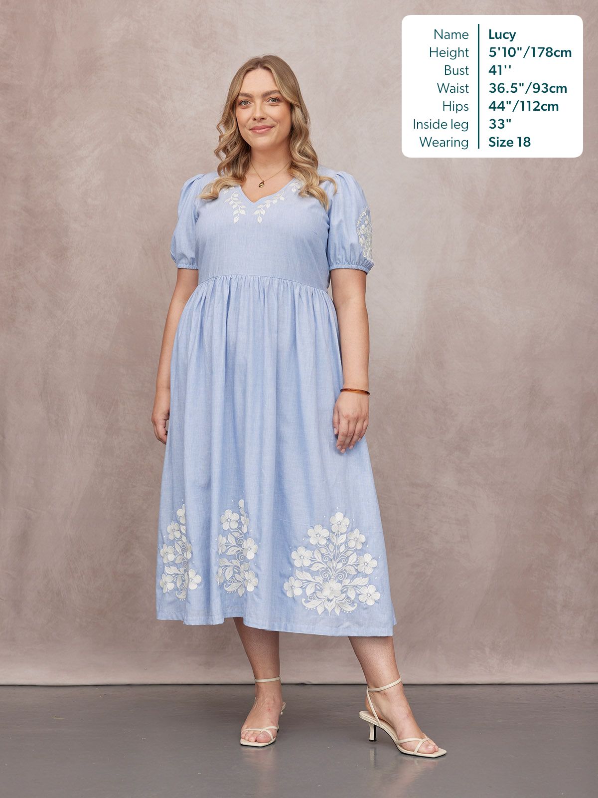 Lola Embroidered Relaxed Dress - Blue & White