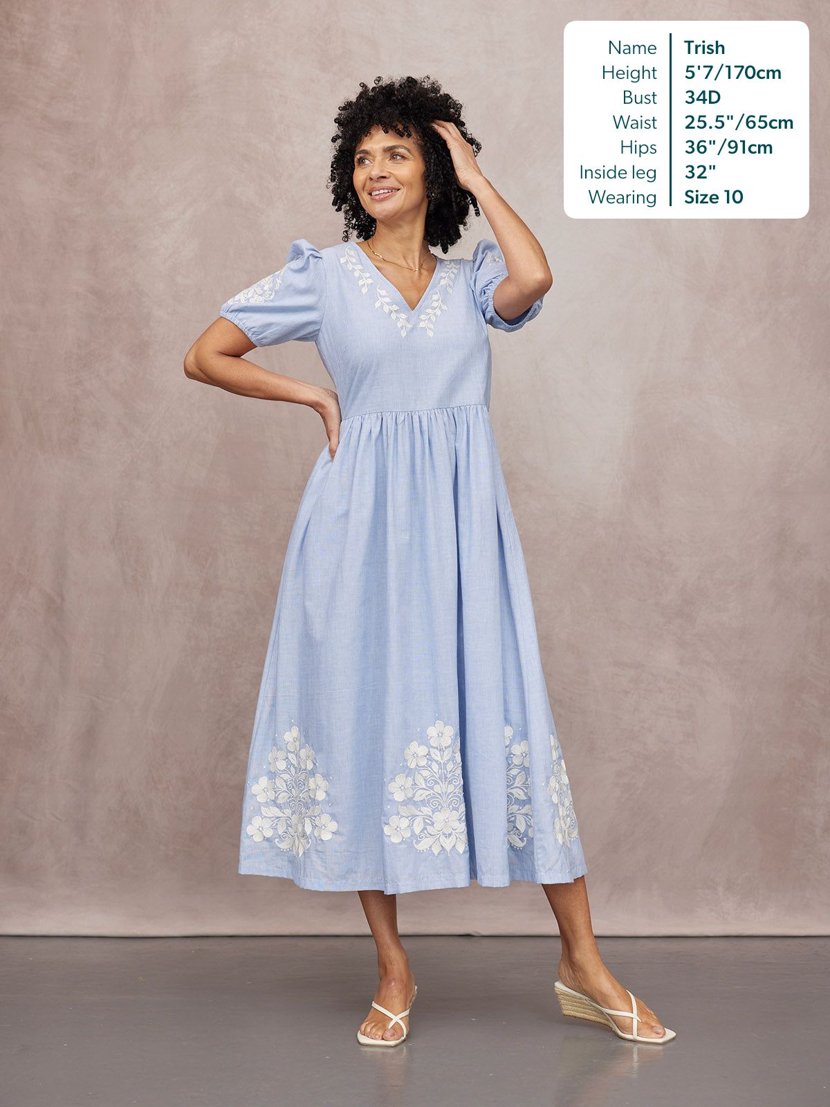 Lola Embroidered Relaxed Dress - Blue & White