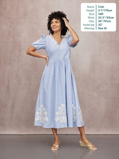 Lola Embroidered Relaxed Dress - Blue & White