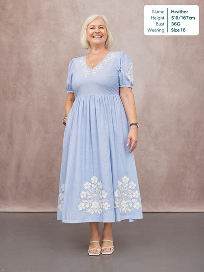 Lola Embroidered Relaxed Dress - Blue & White