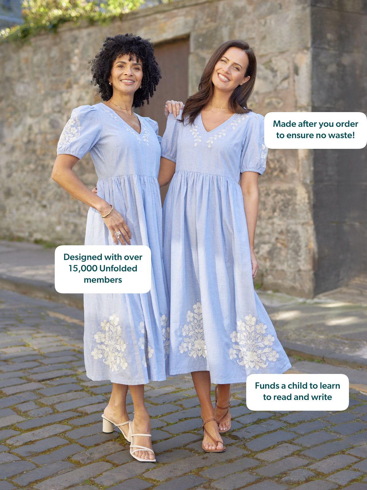 Lola Embroidered Relaxed Dress - Blue & White