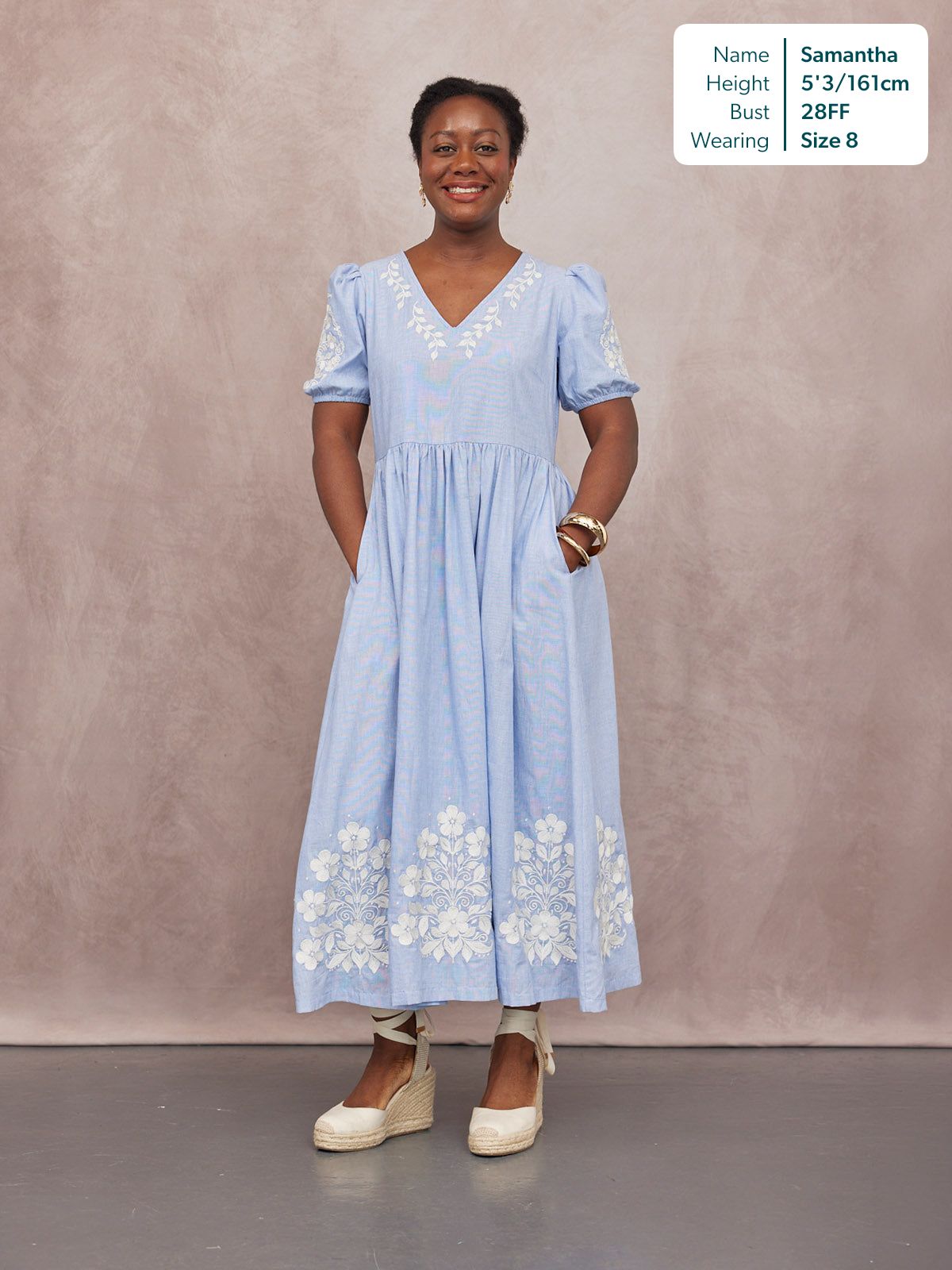 Lola Embroidered Relaxed Dress - Blue & White