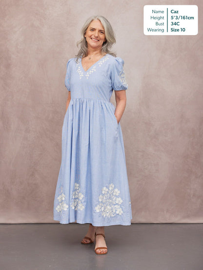 Lola Embroidered Relaxed Dress - Blue & White
