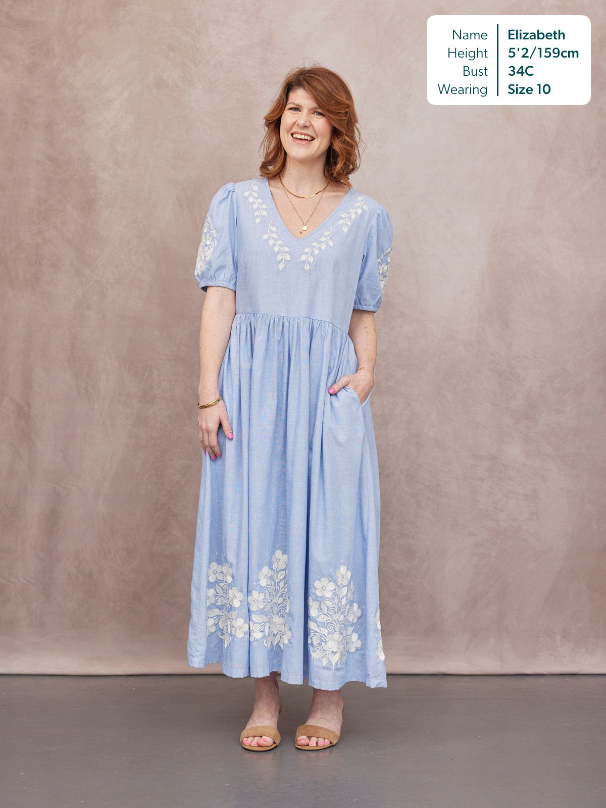 Lola Embroidered Relaxed Dress - Blue & White