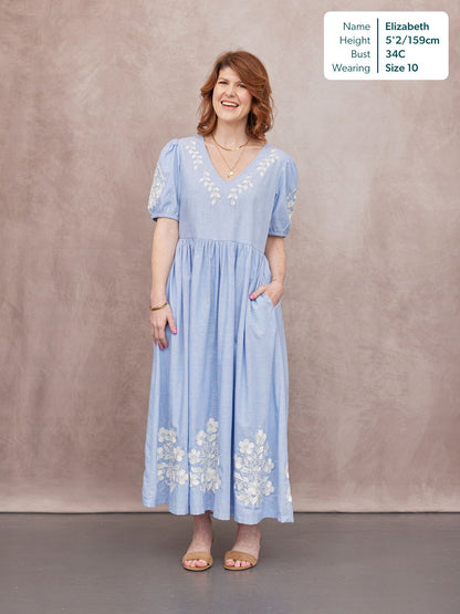 Lola Embroidered Relaxed Dress - Blue & White
