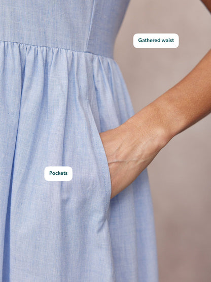 Lola Embroidered Relaxed Dress - Blue & White