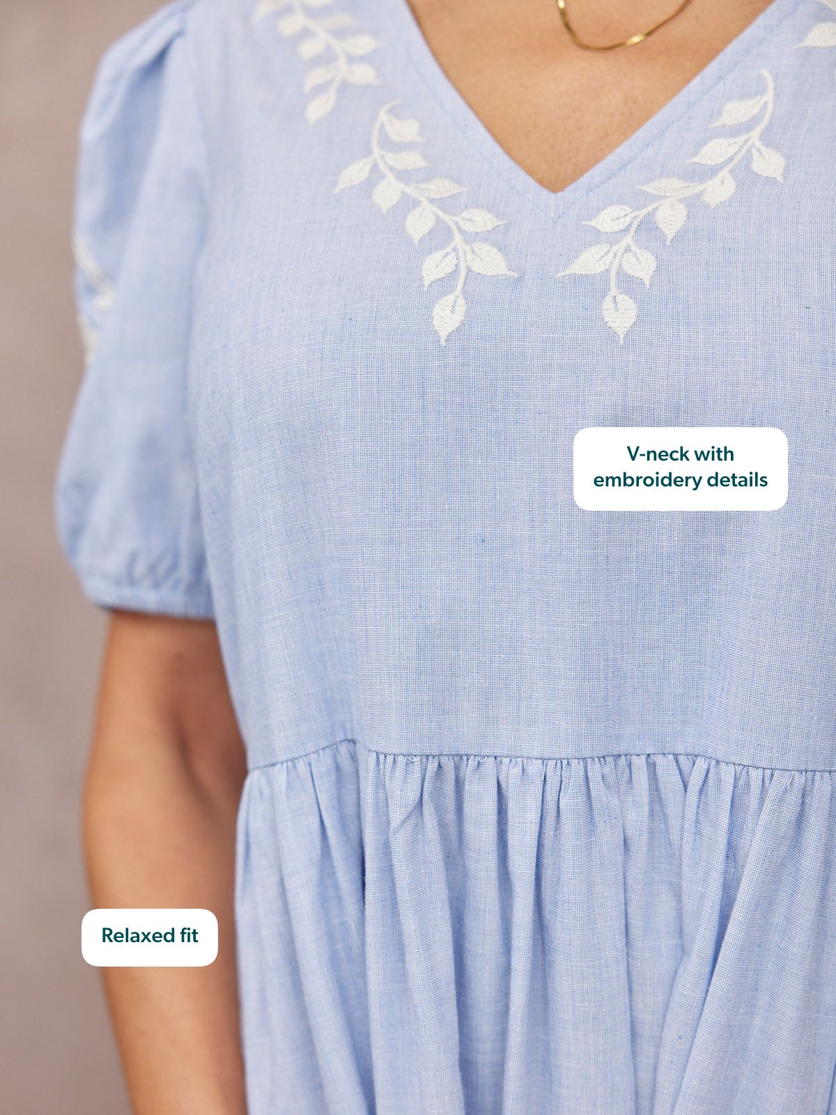 Lola Embroidered Relaxed Dress - Blue & White