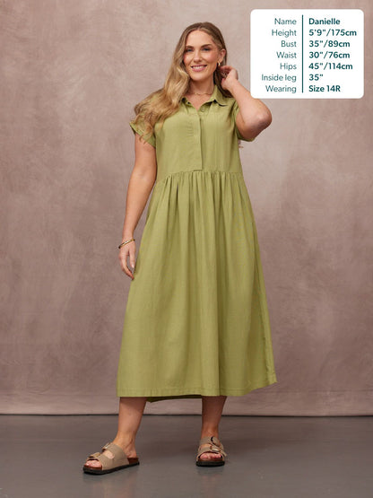 Rhiona Linen Shirt Dress - Olive